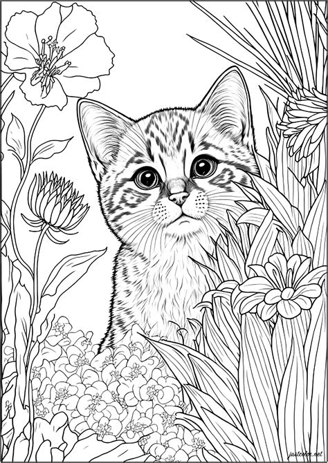 kitten coloring pages to print|kittens and flowers coloring pages.